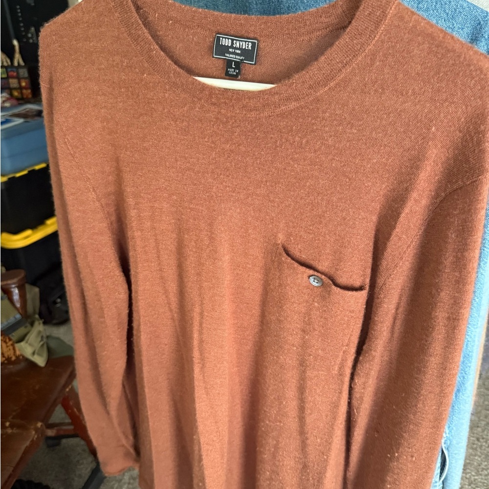 Todd Snyder Long Sleeve Cashmere Crewneck Pocket Tee Large Retail $330